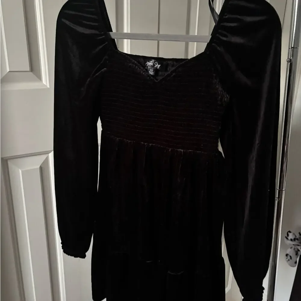 Black Velvet Smocked Babydoll Dress - Picture 10 of 13